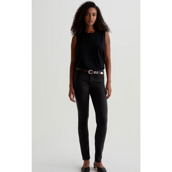 AG Adriano Goldschmied The Prima Cigarette Leg Super Black Low Rise Size 27R - Picture 1 of 9